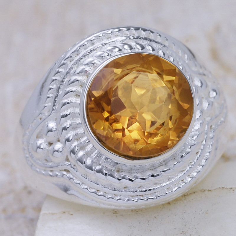2 Pieces x 3 Carat Amber Citrine 925 Sterling Silver Ring Size 9